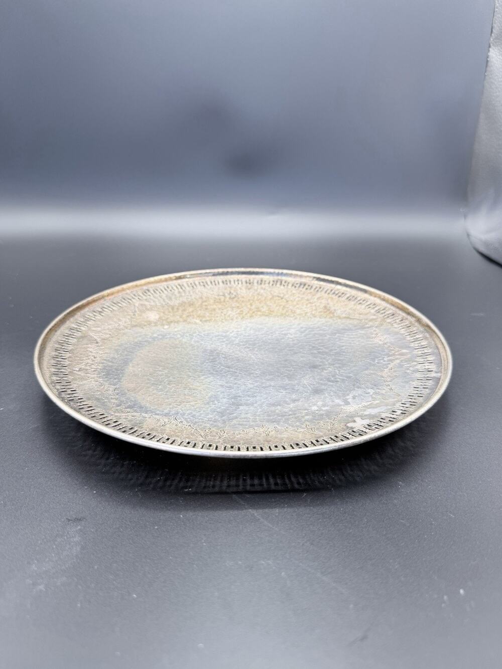 Vintage Sheffield Silverplate Cake Stand Pedestal Plate Pierced Edge
